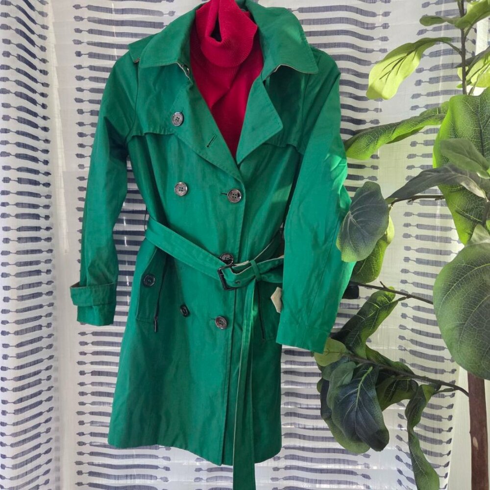 Michael Kors Holiday Green and cream lined Trench Size  S